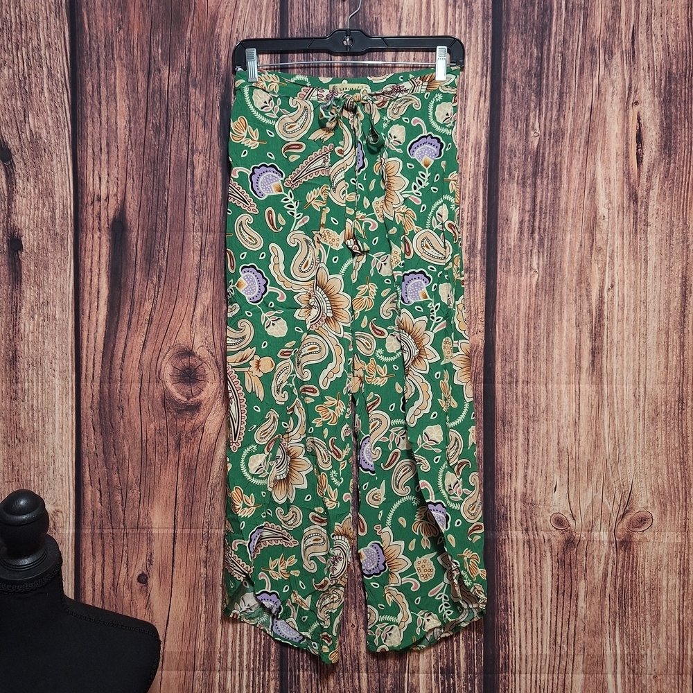 Wayan Womens Wide Leg Paisley Colorful Ankle Cropped Flowy Pants Size S/M.